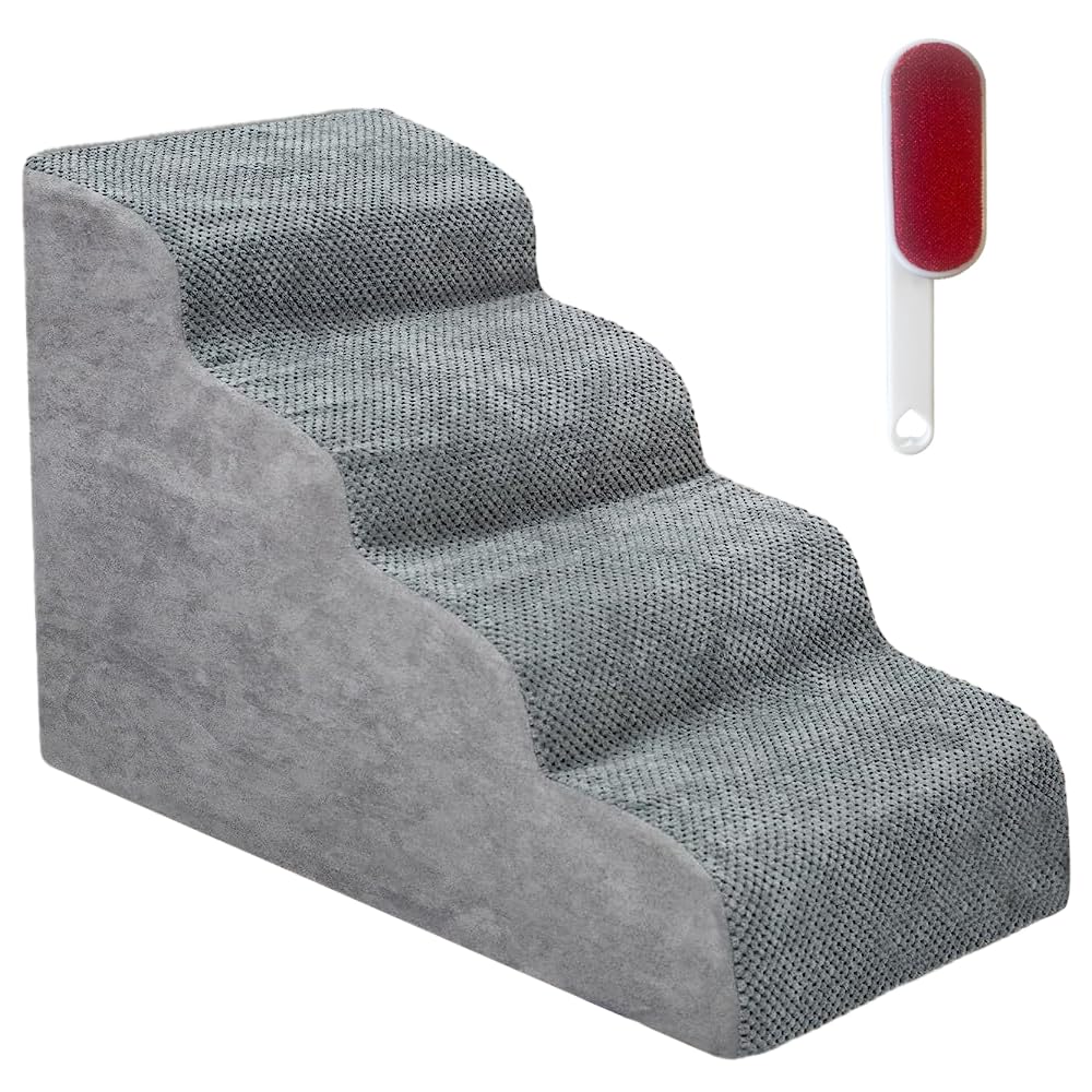 Dog Stairs 4 Tiers Dog Steps Pet Ramp Stairs for Couch and Bed Non-Slip 4-Step Pet Stairs, Small Dog Cat Ramp Pet Dog Steps 4 Tiers Training Stairs, Removable and Washable Case (4 Tiers)