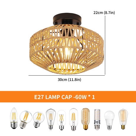 Rattan Ceiling Light Chandelier Lighting Hand Woven Ceiling Lamp Flush Mount Ceiling Lights Vintage Lighting Fixtures E27 Farmhouse Pendant Lights Kitchen Dining Room Bedroom Hallway 1 Pack