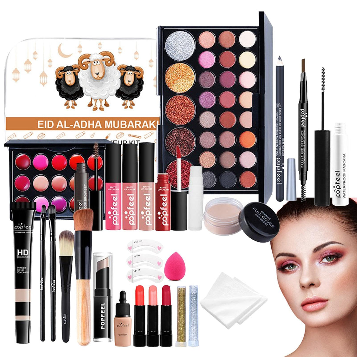 Beginner Makeup Kit - Travel Makeup Kit with Cosmetic Bag - Includes Eyeshadow Palette, Mascara, Lip Gloss, Foundation, Beauty Sponge