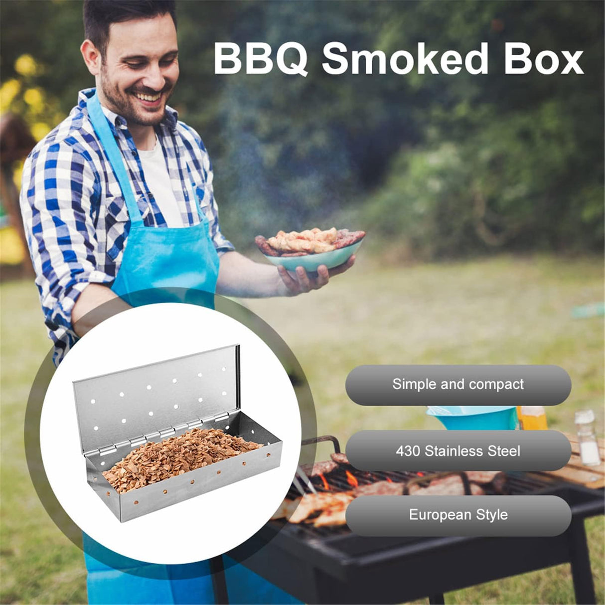 Smoker Box for Wood Chips,Pellet Smoker Tube,Stainless Steel Smoke Box for Cold or Hot Smoking,Add Smoked BBQ Flavor,Hinged Lid,Warp Free Grill Accessories,Use a Gas or Charcoal BBQ Grill