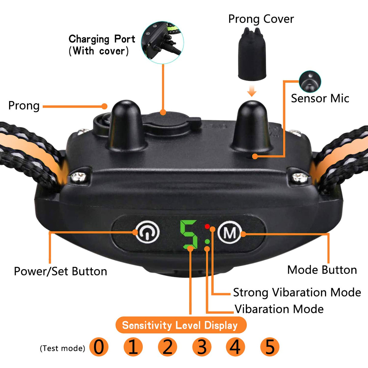 Bark Collar, NO Shock Anti Barking Dog Collars with Rechargeable Adjustable Sensitivity and Intensity Beep Vibration - No Harm Shock for Small Medium Large Dogs