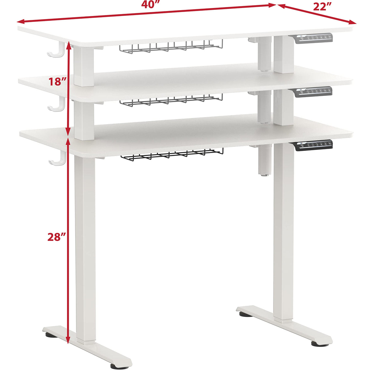 Electric Height Adjustable Sit Stand Desk with Hanging Hooks and Cable Management, 100 x 55 cm