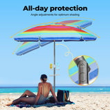 2M/2.2M Sand Beach Umbrella, Heavy Duty High Wind Parasols with Sand Anchor & Tilt Sun Shelter, UV 50+ Protection Outdoor Sunshade Umbrella with Carry Bag for Patio Garden Beach Pool Backyard Stripe