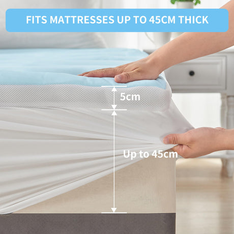 Reversible Mattress Topper Queen - 5cm Thick, Cooling Tech Fabric & Warm Coral Fleece, Dual-Sided, 1000gsm Down Alternative Fill, Fully Fitted 45cm Deep Pocket, Soft & Breathable