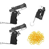 2pcs Rubber Band Gun,Elastic Band Gun with 120 Pcs Soft Elastic Rubber Bands Metal Folding Rubber Launcher Toy Keychain for Teens Adults Shooting Outdoor Indoor Activities Game(Black)