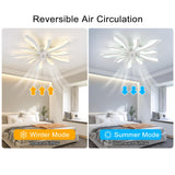 Ganeed Modern Dimmable White LED 5-Lights Ceiling Fan with Lights, 70cm Small Semi Flush Mount Silent Ceiling Fan with Lamp, Reversible 6-Speed Ceiling Fan Lighting Fixture for Living Room Bedroom