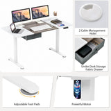 Electric Height Adjustable Standing Desk, Ergonomic Sit Stand Desk, Stand up Computer Workstation w/USB Charging Port, Storage Drawer, 2 Cable Holes, for Home Office 140 x 70 cm