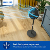 Philips Smart Pedestal Fan Series 3000, Powerful & Ultra-Quiet with SilentWings Technology, 19 dB, 2-in-1 Table & Standing Fan, Tiltable & Rotating, App Control, 12h timer, Black (CX3550/01)