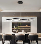 Dimmable LED Pendant Light for Dining Room Adjustable Height Chandelier 4 Black Rings Modern Pendant Lamp for Kitchen Island Living Room Office 60 Watt / 107 cm