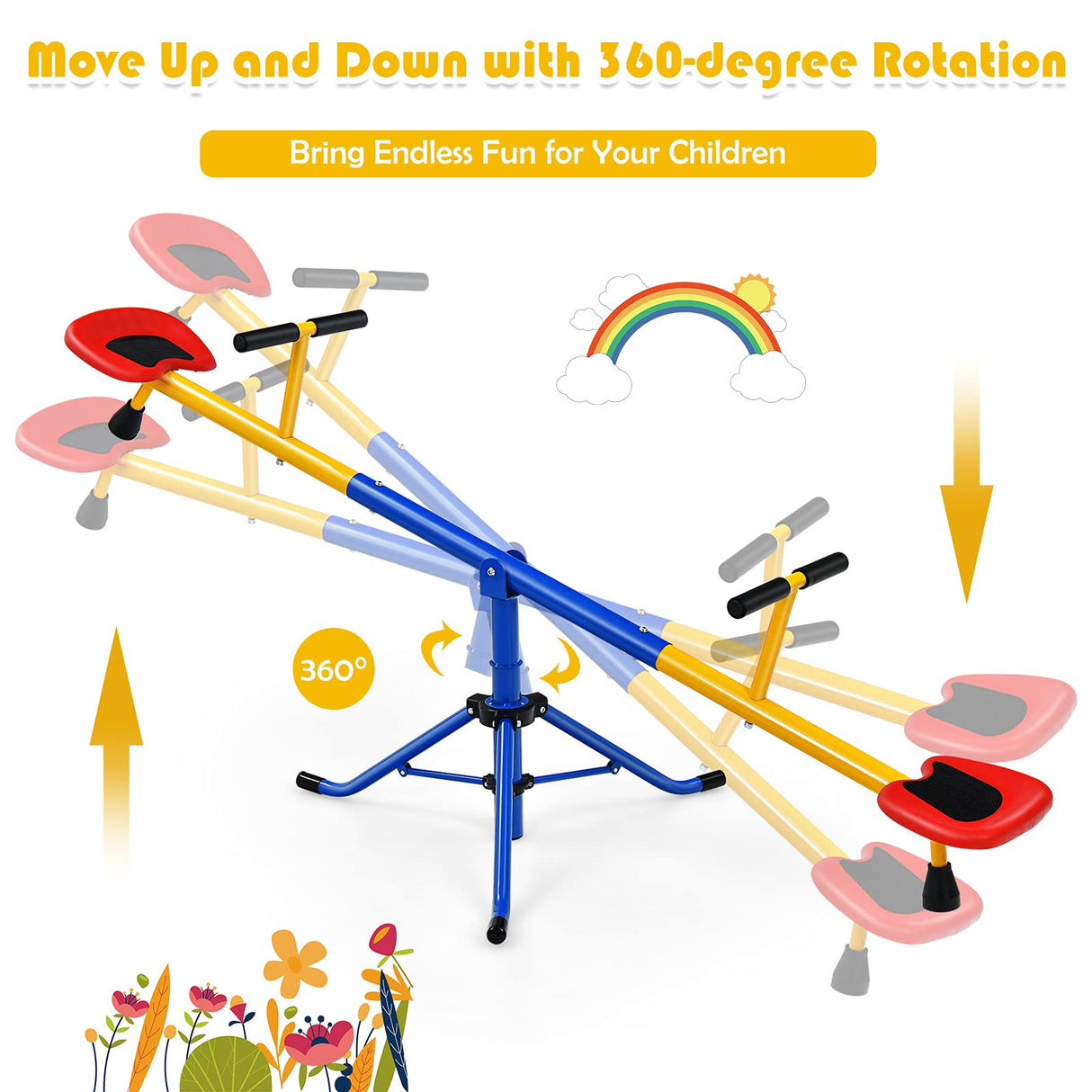 Kids Seesaw, Swivel Teeter Totter Playground Equipment for Children w/360 Degree Rotation, Stopper Leg, Heavy Duty Indoor Outdoor Backyard Play Equipment for Kids Ages 3-8 Years Old