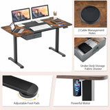 Electric Height Adjustable Standing Desk, Ergonomic Sit Stand Desk, Stand up Computer Workstation w/USB Charging Port, Storage Drawer, 2 Cable Holes, for Home Office 140 x 70 cm