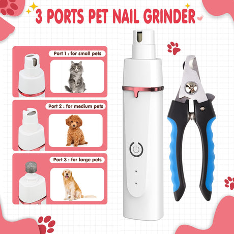 Dog Grooming Kit Dog Clippers Grooming, 4 in 1 Dog Paw Trimmer Low Noise with 4 Cutter Head and 4 Guide Combs,Dog Nail Grinder/File/Scissor, USB Cordless Pet Grooming Kit for for Dogs, Cats, and Other Pets