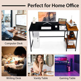 140 CM Computer Desk, Large Home Office Desk with 2-Tier Storage Shelves, Modern Laptop PC Desk with Heavy-Duty Steel Frame, Multipurpose Writing Desk Study Desk (Black)