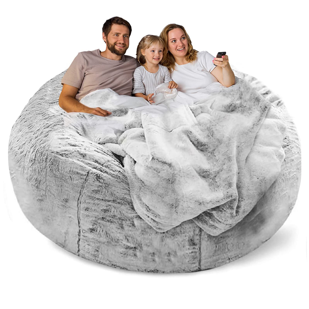 Bean Bag Chair Cover(Cover Only,No Filler),Big Round Soft Fluffy PV Velvet Washable Bean Bag Lazy Sofa Bed Cover for Adults,Living Room Bedroom Furniture Outside Cover,180cm Snow Grey.