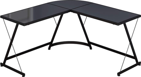 Tempered Glass Gaming L-Shaped Desk Office Computer Desk, Black