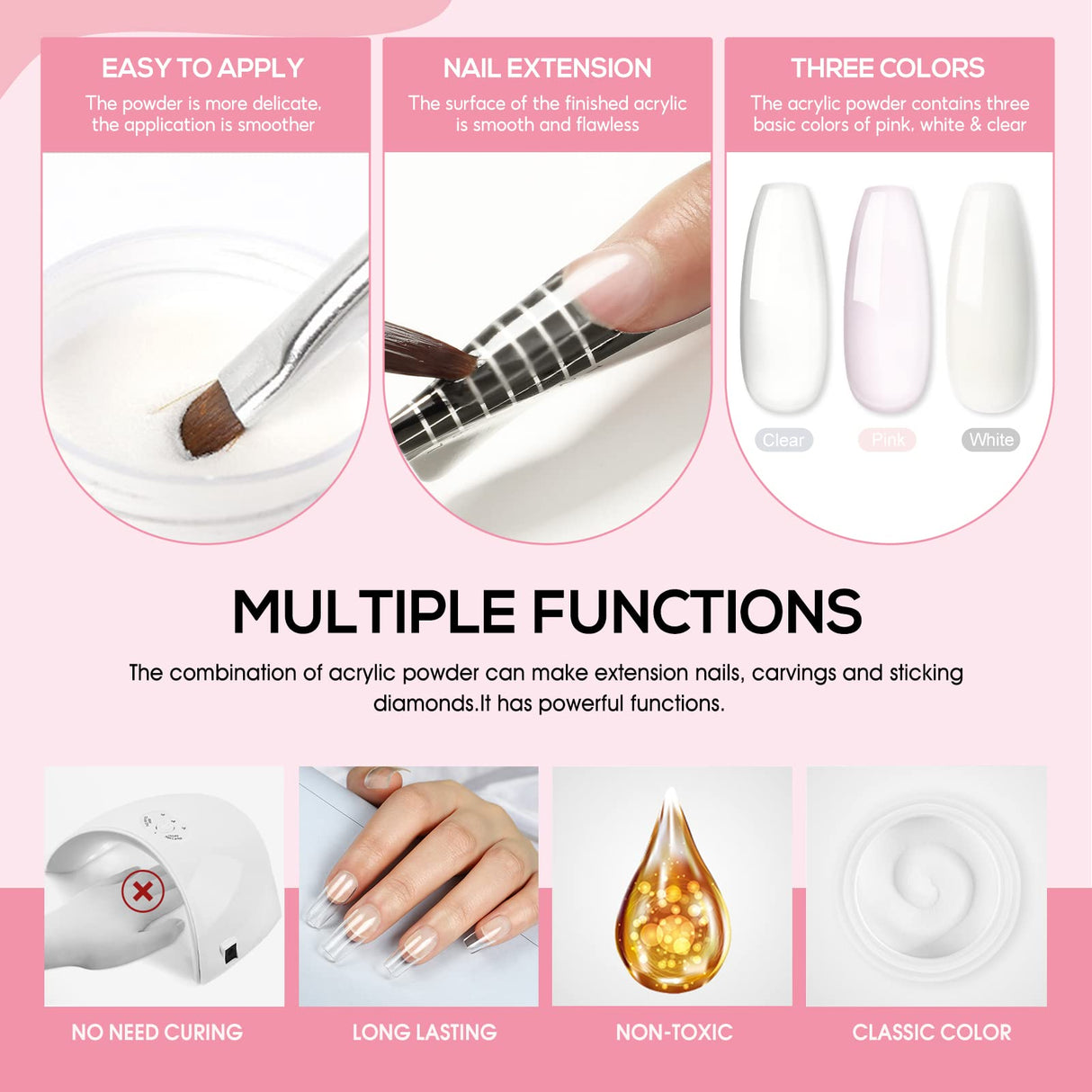 Acrylic Nail Kit with Nail Drill Machine 36W LED U V Nail Dryer with Acrylic Powder White Pink Clear and 36Pcs Nail Glitter Powder with basic manicure tools for Nail Builder for Women