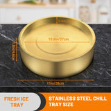 11in Gold Stainless Steel Ice Chilled Serving Trays, Appetizer Cold Serving Tray Platter with Ice, Iced Serving Tray for Parties, Cooling Shrimp Cocktail Serving Dish for Food Fruit (28cm)