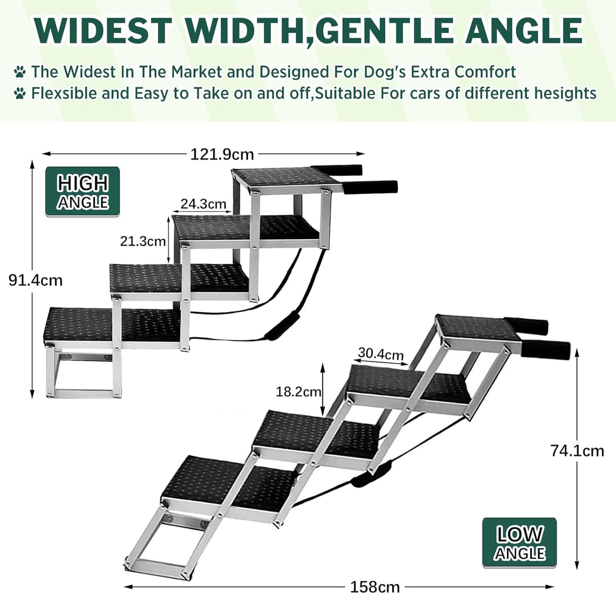 Extra Wide Dog Ramps for Cars,48.2cm Widen Dog Steps for Large Dogs with Non-Slip Surface,Portable Aluminum Folding Pet Ramp for Dogs,Lightweight Dog Stairs for Cars SUV & Trucks, Supports up to 100KG