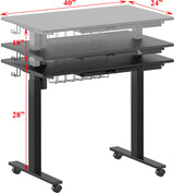 Small Electric Height Adjustable Mobile Sit Stand Desk with Drawer, Hanging Hooks and Cable Management, 101 x 61 cm, Black