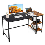 140 CM Computer Desk, Large Home Office Desk with 2-Tier Storage Shelves, Modern Laptop PC Desk with Heavy-Duty Steel Frame, Multipurpose Writing Desk Study Desk (Black)