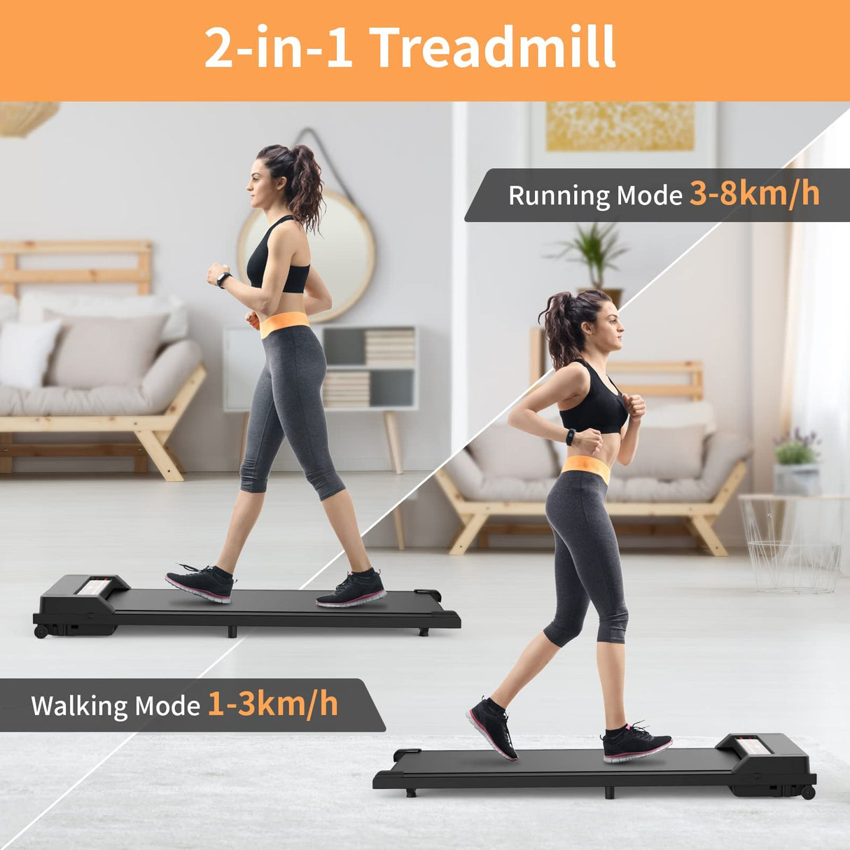 Walking Pad Treadmill, Under Desk Electric Treadmill, Compact Portable Walking Jogging Running Machine for Home Office with APP/Remote Control, LED Display, Low Noise