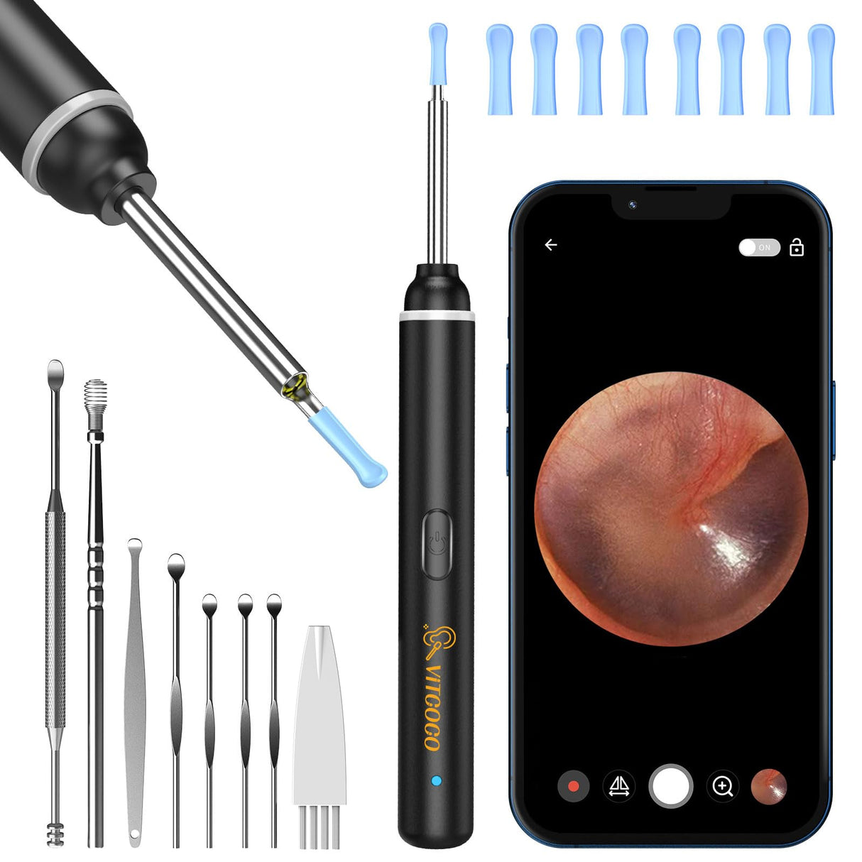 Ear Wax Removal Kit Ear Camera 1920P HD Ear Wax Removal Tool Ear Cleaner Otoscope with 6 LED Lights, 3mm Visual Ear Scope for iPhone iPad Android Smart Phone