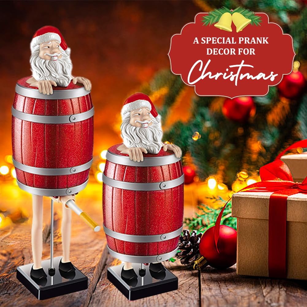 Funny & Quirky Santa Cigarette Dispenser, Prank Pop-Up Cigarette Holder Box, Santa Claus in The Wooden Barrel Cigarette Box Figurines for Christmas Party Home Decor