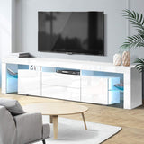 LED TV Unit Cabinet Entertainment Units, 200cm Stand Table Cabinets Open Storage Shelf Organiser Cupboard Home Living Room Bedroom Furniture, High Gloss 4 Flashing Modes White