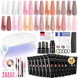 14 Pcs Poly Gel Nail Kit With U V Light Starter Kit Nude Clear Pink Brown Poly Extension Gel Nail Kit With Base Top Coat Nail Art Tools All In One Kit Starter Kit