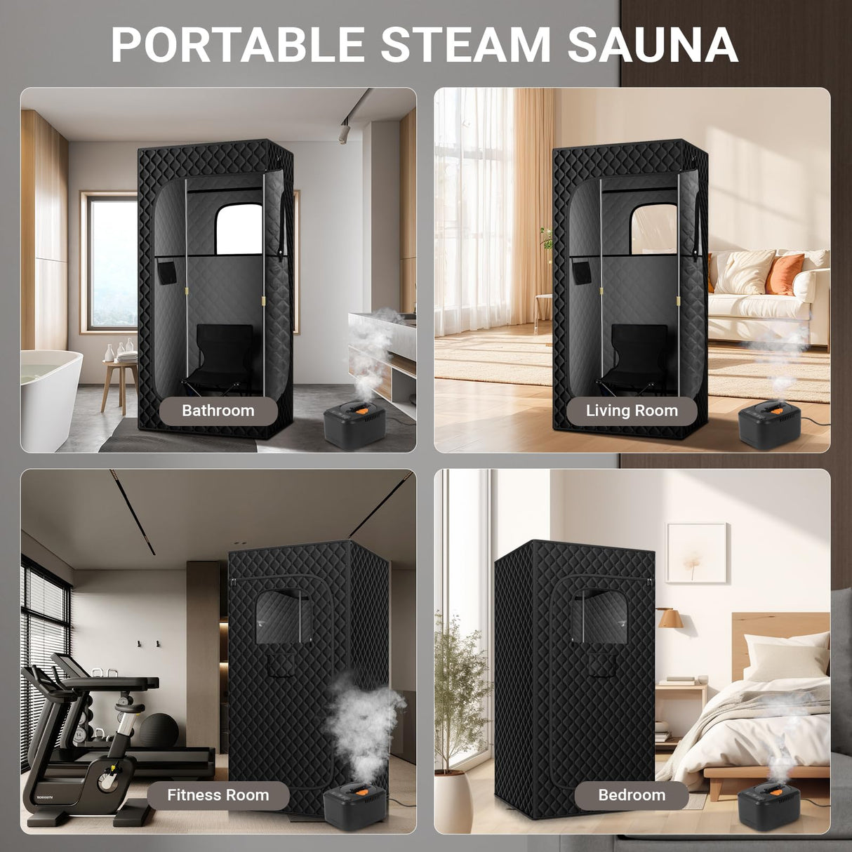 Portable Steam Sauna, Portable Sauna for Home, Sauna Tent Sauna Box with 3L Steamer, Remote Control, Folding Chair, Large Bath Towel, 80x 80x180 - Black