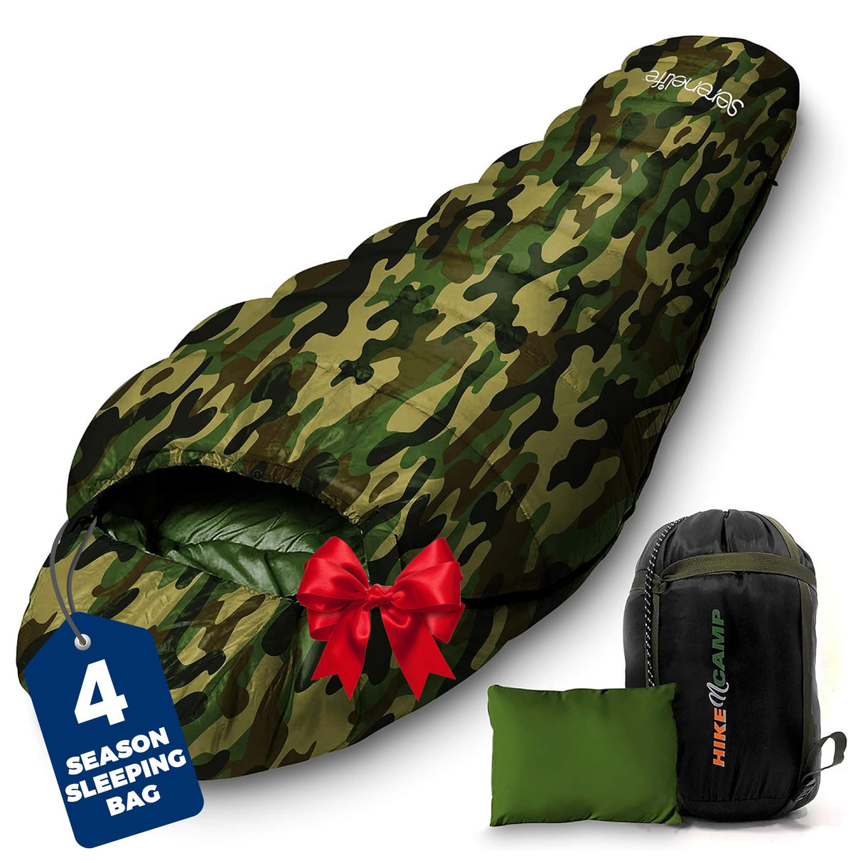 Backpacking Sleeping Bag Camping Gear - Mummy Sleeping Bag for Adults/Teens w/Pillow, Bag - Outdoor Lightweight Weather Proof Sleeping Bag - Camping, Hiking Traveling