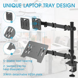 Dual Monitor Stand with Laptop Tray,Dual Monitor Arm Desk Mounts,Desk Monitor Arm Laptop Stand,Monitor Arm with Laptop Stand,Screen Mount with Laptop Arm,Vesa Mount Up to 8Kg Gaming Screens