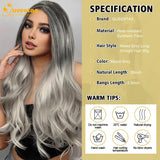 24 Inch Long Grey Wigs for Women Glueless Wavy Curly Wig Synthetic Hair Wig