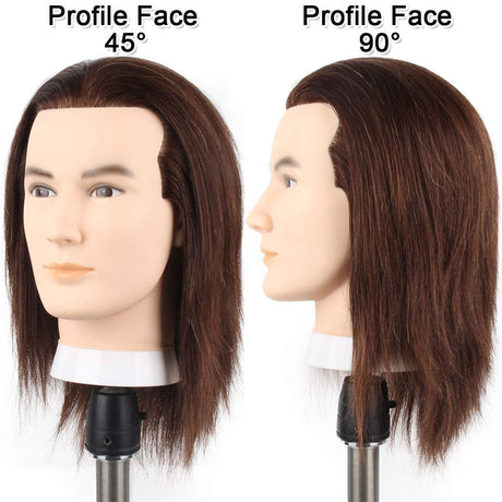 Male Mannequin Head with 100% Human Hair Haircut Training Head with Thick Hair Hairdresser Manikin Head Doll Head for Hair Styling and Practice Handsome Face Adult Head Size (8-10Inch 3B#)