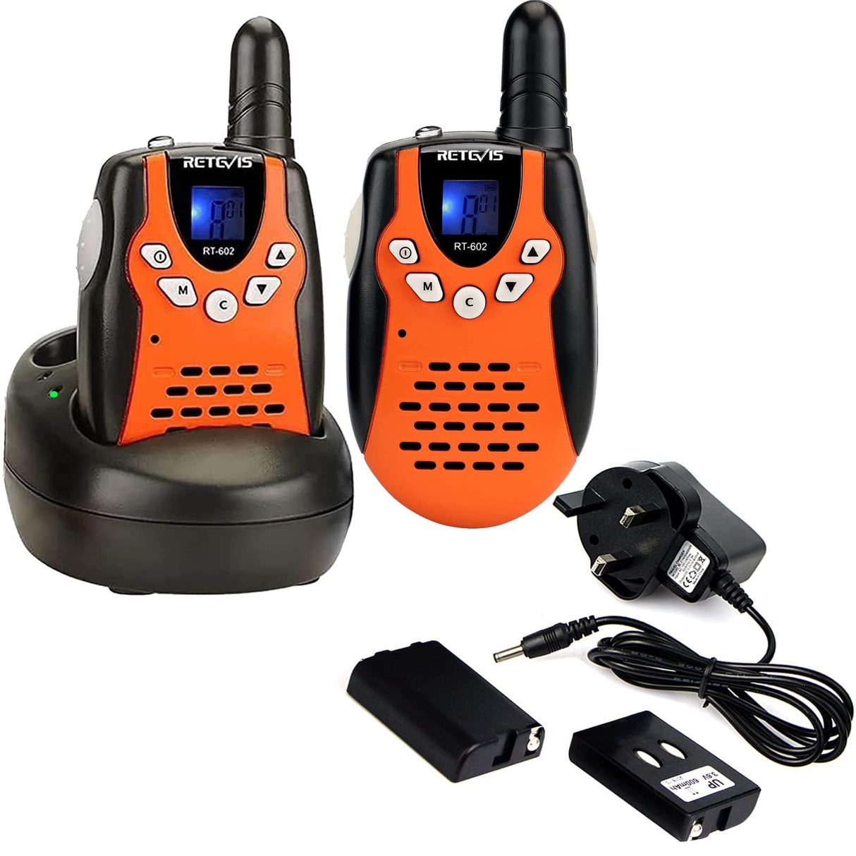 Retevis RT602 Walkie Talkies for Kids Rechargeable 80 Channels 2 Way Radio Flashlight VOX with Li-ion Batteries and Charger for Birthday Gift Christmas(2 Pack, Orange)