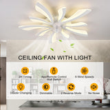 Ganeed Modern Dimmable White LED 5-Lights Ceiling Fan with Lights, 70cm Small Semi Flush Mount Silent Ceiling Fan with Lamp, Reversible 6-Speed Ceiling Fan Lighting Fixture for Living Room Bedroom