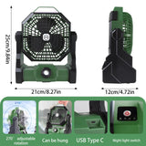 Camping Fan with LED Lantern, 7800mAh Battery Powered Fan with Hooks, 270° Rotation, Stepless Speed, Quiet Rechargeable Camping Fan for Picnic, Barbecue, Fishing, Travel, Home... (Green)