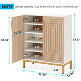 Shoe Cabinet with Doors, 20 Pairs Entryway Shoe Storage Cabinet with Shelves, 5-Tier Modern Free Standing Shoe Racks Storage Organizer for Closet, Living Room, Bedroom(White/Natural)