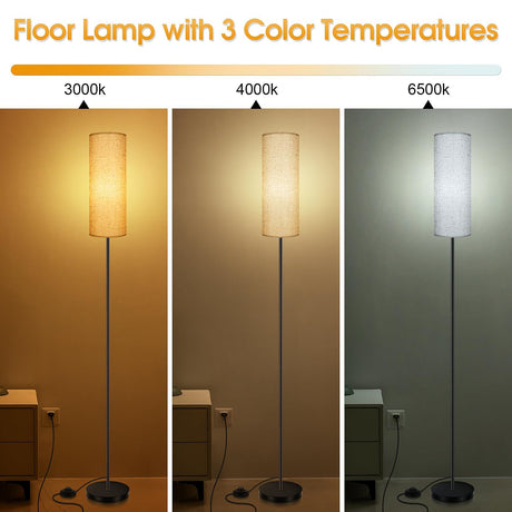 Floor Lamp for Living Room, 165CM 3 Color Temperature Standing Floor Lamps with Foot Switch, Tall Modern Stand Up Bright lamp Corner Light, Floor Column Room Lamp (9W Bulb Included)