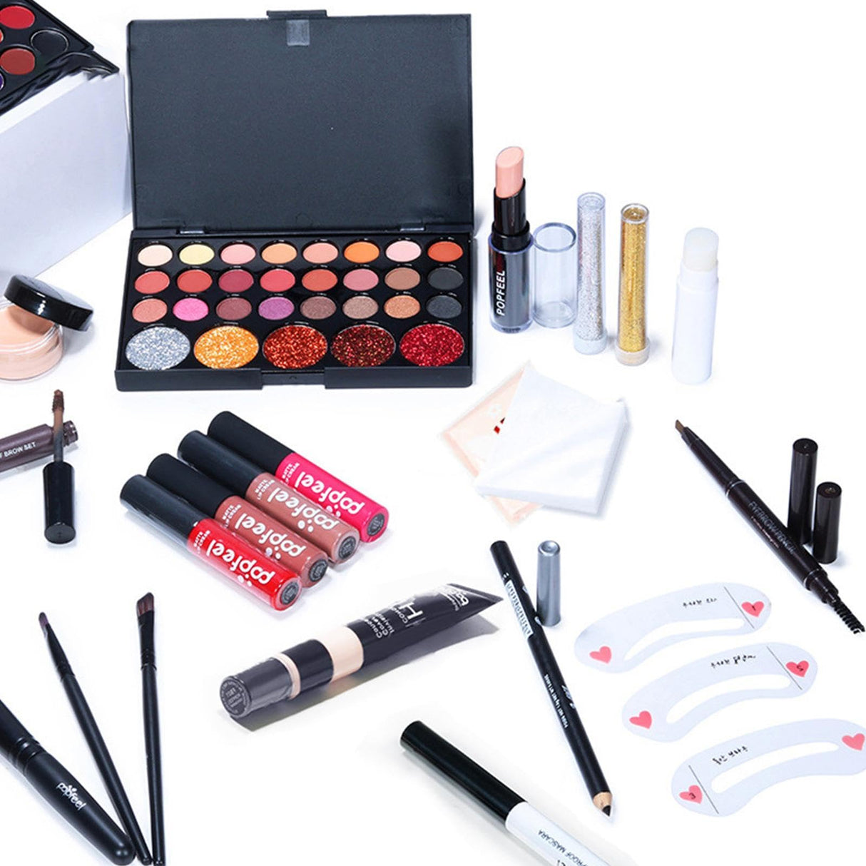 Beginner Makeup Kit - Travel Makeup Kit with Cosmetic Bag - Includes Eyeshadow Palette, Mascara, Lip Gloss, Foundation, Beauty Sponge