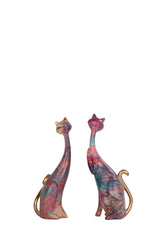 2 PCS Oil Painting Art Resin Sculpture Statue Cats for Home Office Hotel Bookshelf Desktop Decoration 9.86 Inches Tall (Red)