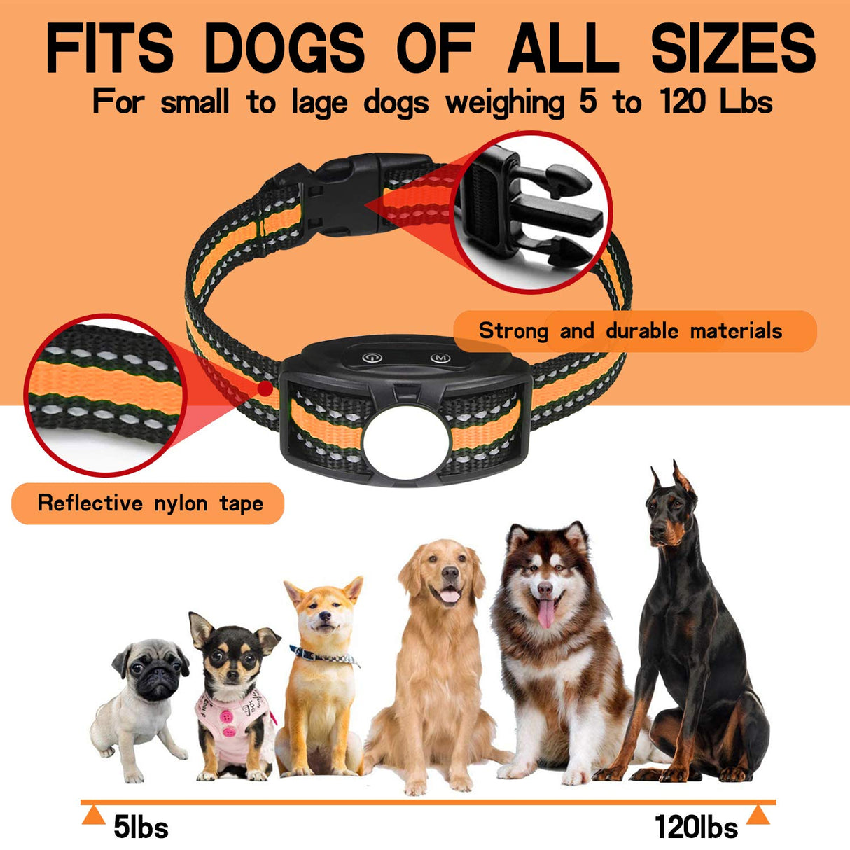 Bark Collar, NO Shock Anti Barking Dog Collars with Rechargeable Adjustable Sensitivity and Intensity Beep Vibration - No Harm Shock for Small Medium Large Dogs