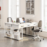 Office Small Computer Desk: Home Table with Fabric Drawers & Storage Shelves, Modern Writing Desk, 120 x 40 x 79cm,White