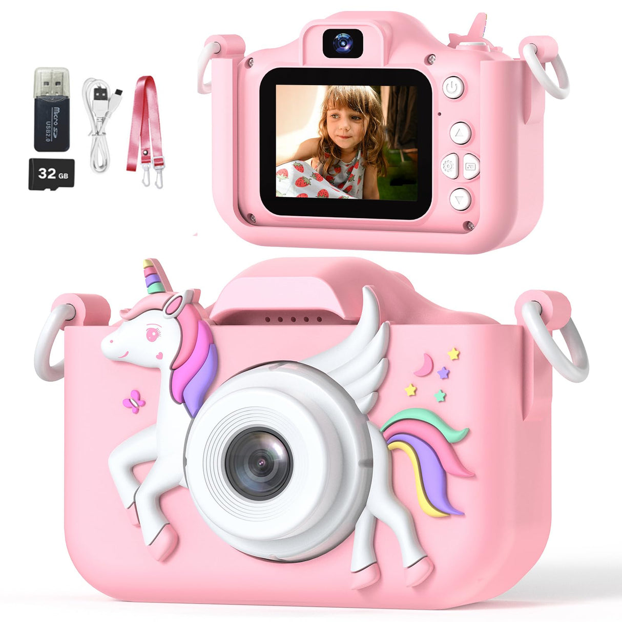 Kids Camera Toys for 3-12 Years Old Boys Girls Children,Portable Child Digital Video Camera with Silicone Cover, Christmas Birthday Gifts for Toddler Age 3 4 5 6 7 8 9 (Pink)