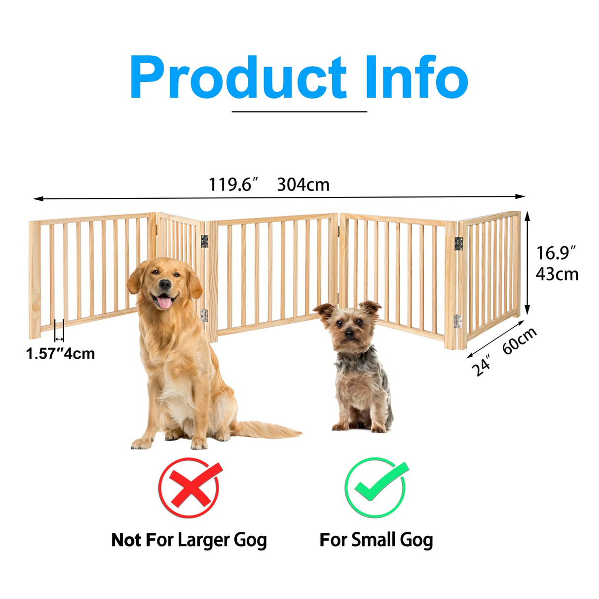 Freestanding Wooden Dog Gates -Foldable Pet Gate Indoor Dog Fence, Dog Gate for Doorways, House, Stairs, Halls-5 Panel 16.9"