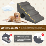 4-Tier High Density Foam Dog Ramps, Extra Wide Pet Stairs with Non-slip Bottom for High Beds & Couches, Pet Steps with Washable Cover, Arch & Lint Roller for Old Dogs, Injured Pets, Grey