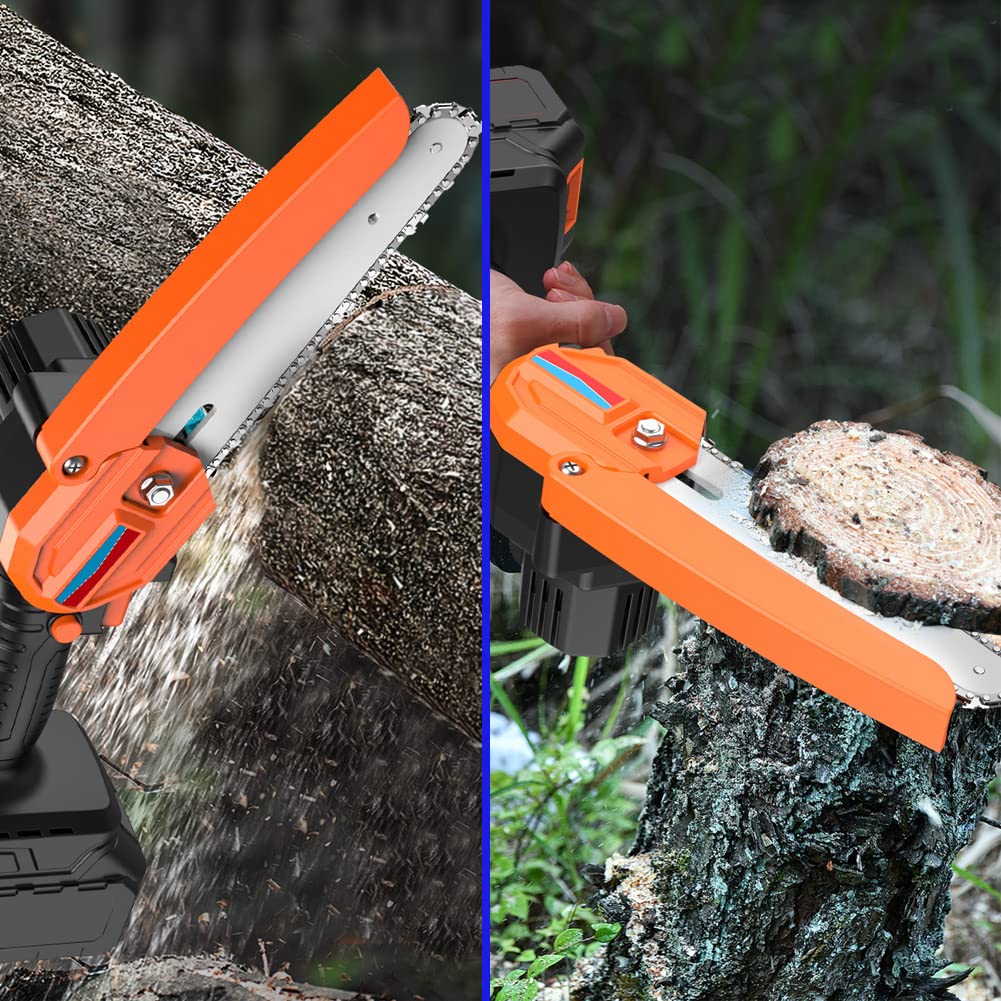 Mini Chainsaw 6 Inch, 1 Year Warranty, Cordless Electric Handheld Chainsaw 21v Portable Battery Powered Chain Saws with Safety Lock, (2 batteries and 2 chains 0.7kg) (6 Inch Mini Chainsaw)