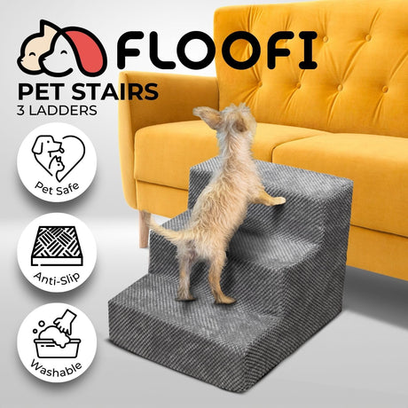 3-Step Detachable Memory Foam Pet Stairs with Removable Washable Cover Breathable, High Rebound, Easy-to-Clean, Corduroy Cover, Ideal for Small to Medium Pets, Grey