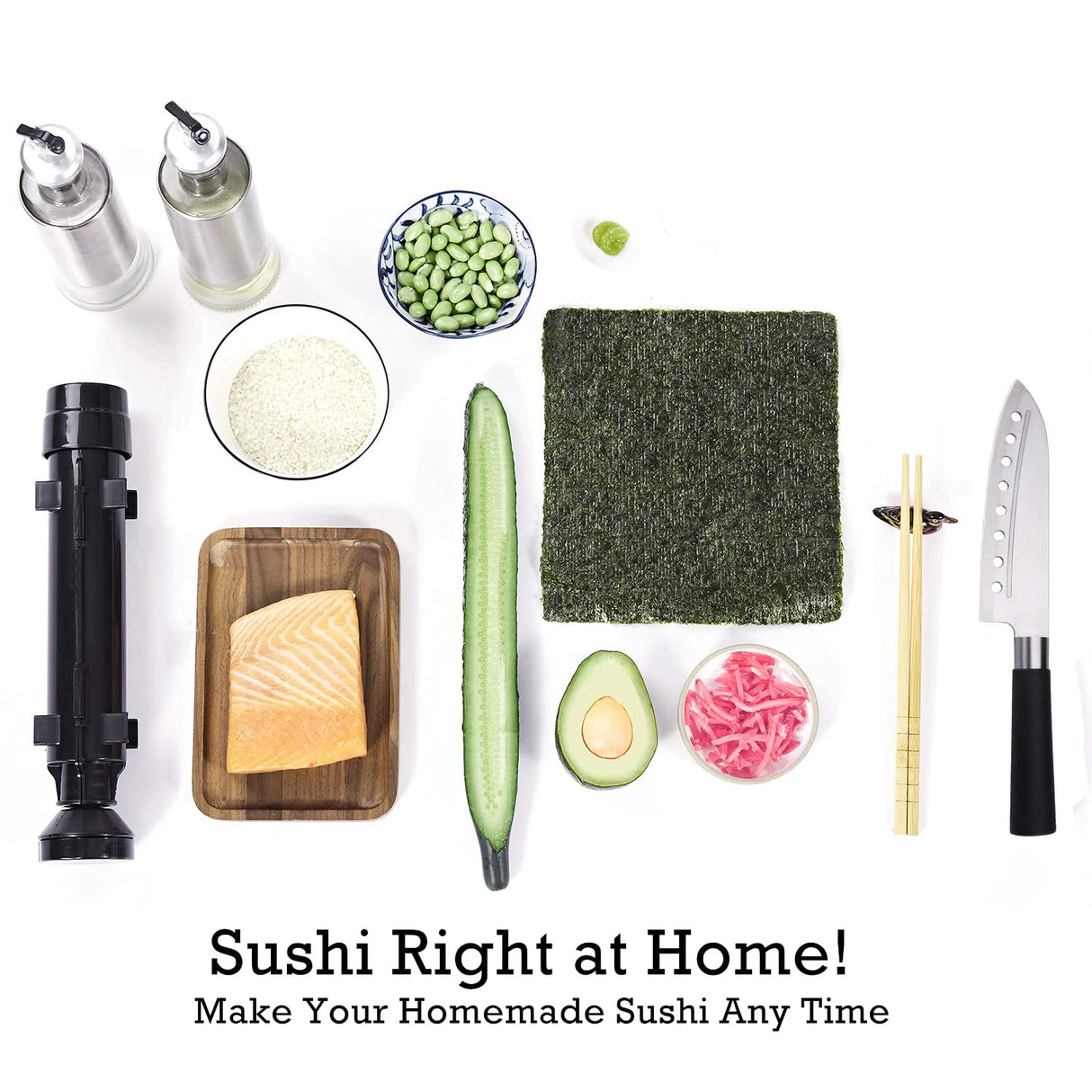 Sushi Making Kit, All in One Sushi Bazooka Maker with Bamboo Mats, Bamboo Chopsticks, Avocado Slicer, Paddle, Spreader, Sushi Knife, Chopsticks Holder, Cotton Bag, DIY Sushi Roller Machine