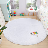 Fluffy Round Rug Carpets, Modern Shaggy Circle Rug for Kids Bedroom Extra Comfy Cute Nursery Rug Small Circular Carpet for Boys Girls Room Home Decor Area Rug, 4ft Rugs, White